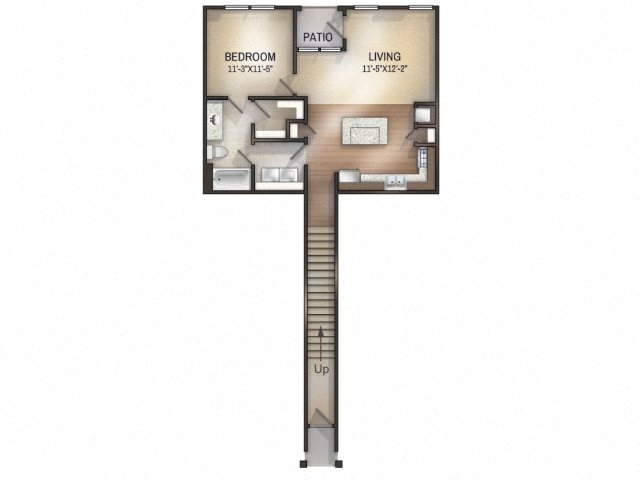 Floor plan for 1 bed, 1 bath, 883 sqft